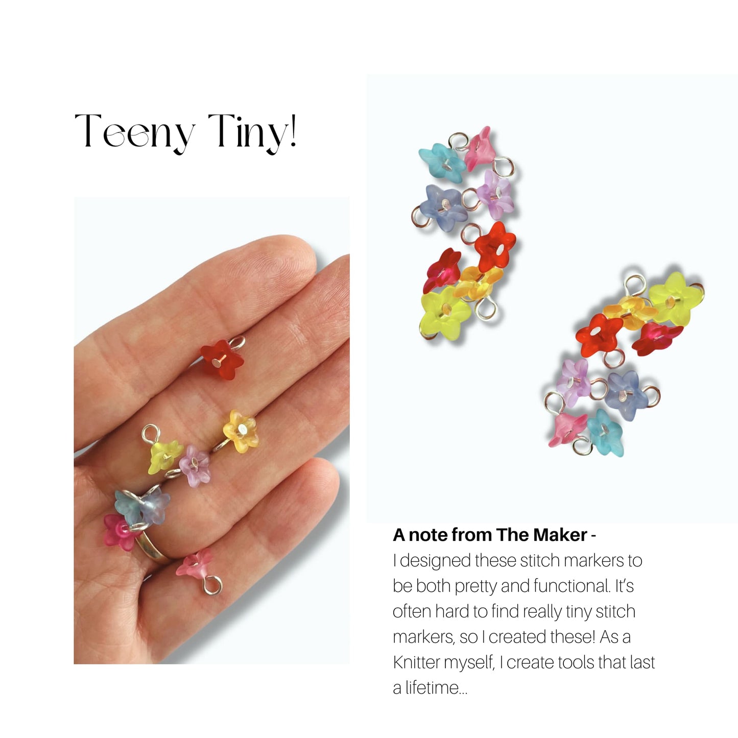 Stitch Markers for Sock & Lace Knitting , snag free - Teeny Flowers