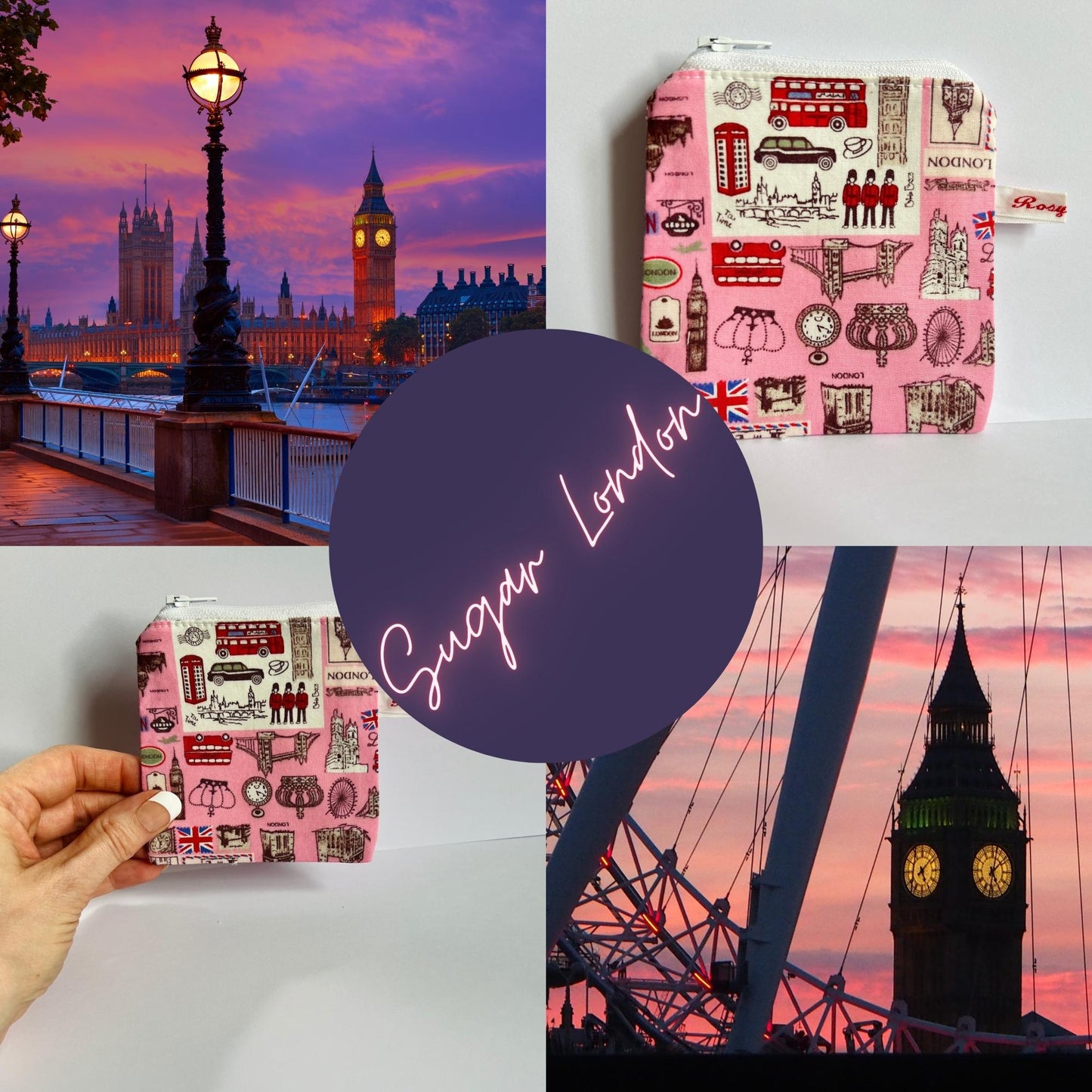 Pink London-Themed Mini Notions Purse - Portable Knitting and Sewing Accessory - Sugar London