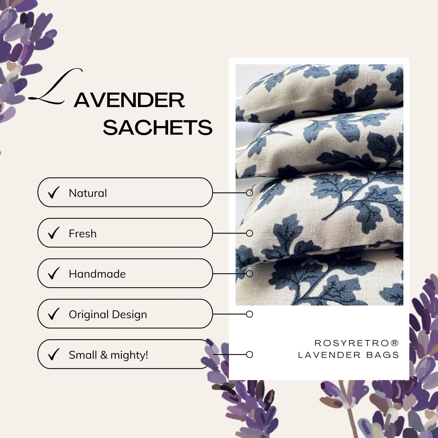 Lavender Scent Sachets , Vintage Floral -  Grey Gardens