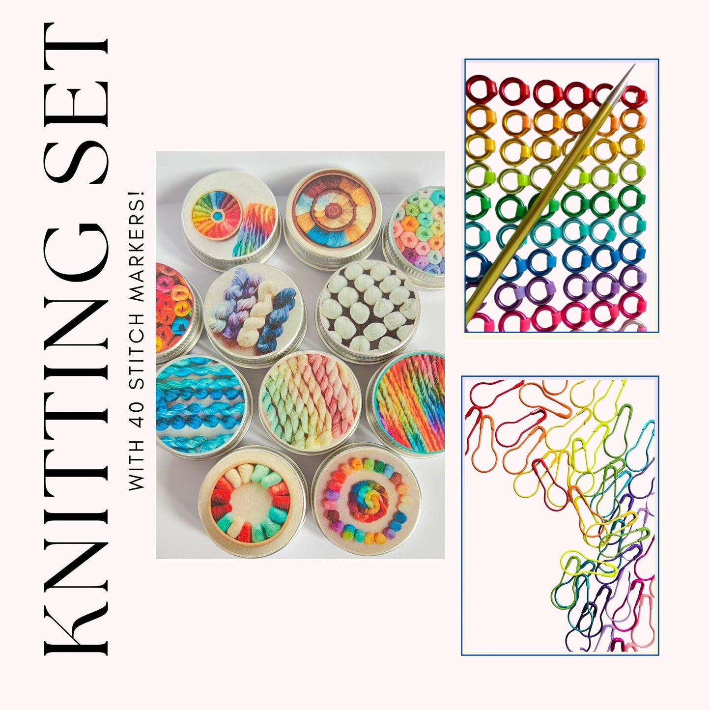 Knitting Stitch Marker Tin Set 40 Markers and tin - Rainbow Yarn