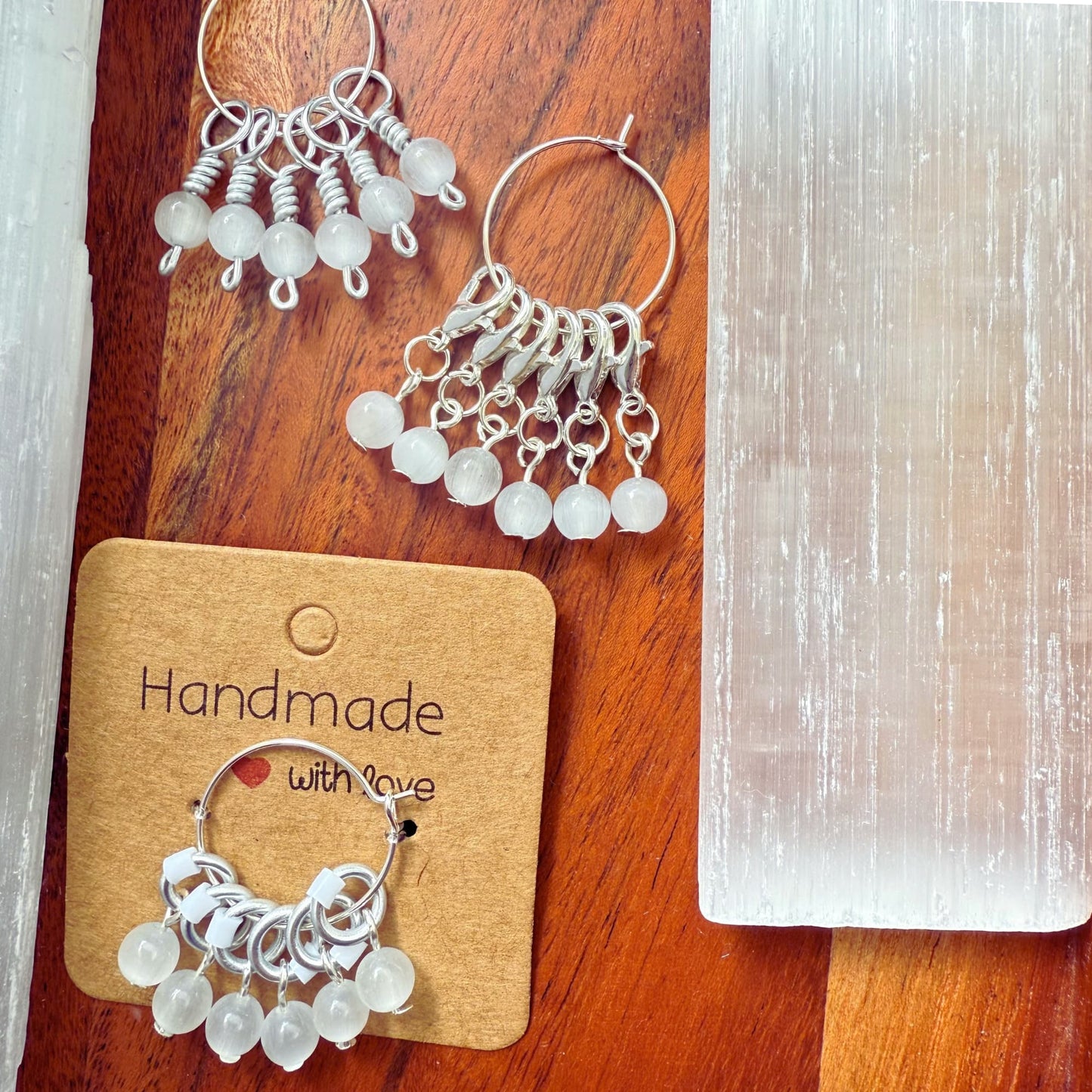 Moon Stone Stitch Markers - Snow