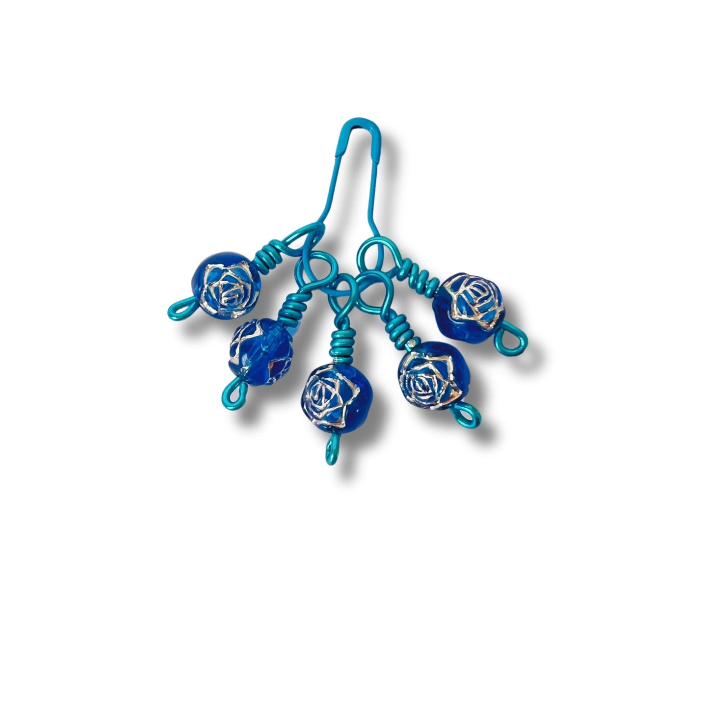 Blue stitch markers for knitting - Silver Lining
