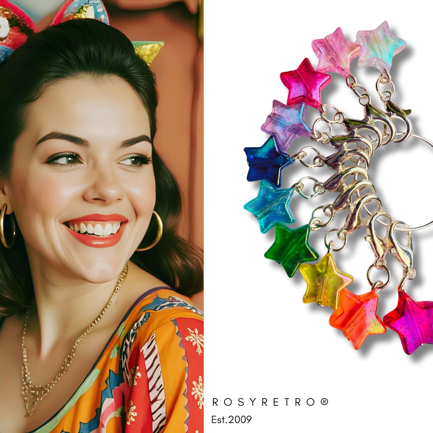 Rainbow Crochet Stitch Markers - Disco Stars
