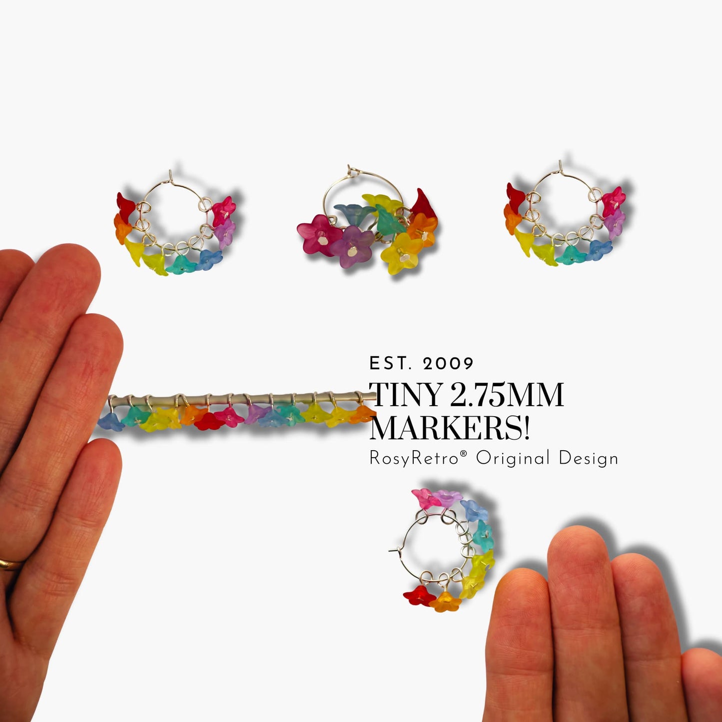Stitch Markers for Sock & Lace Knitting , snag free - Teeny Flowers