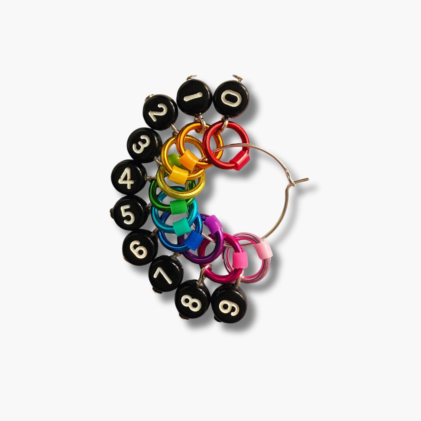 Number Stitch Markers in Rainbow Colours - Black Numbers Set