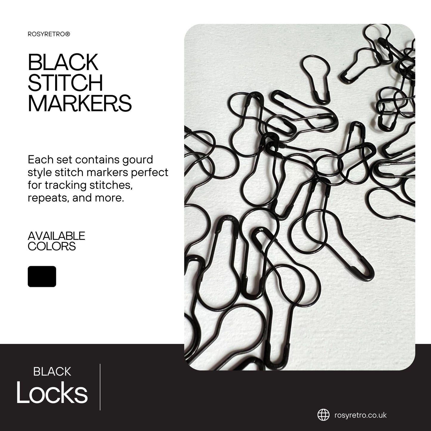 Black Gourd Safety Lock Knitting Stitch Markers - Noir Mix