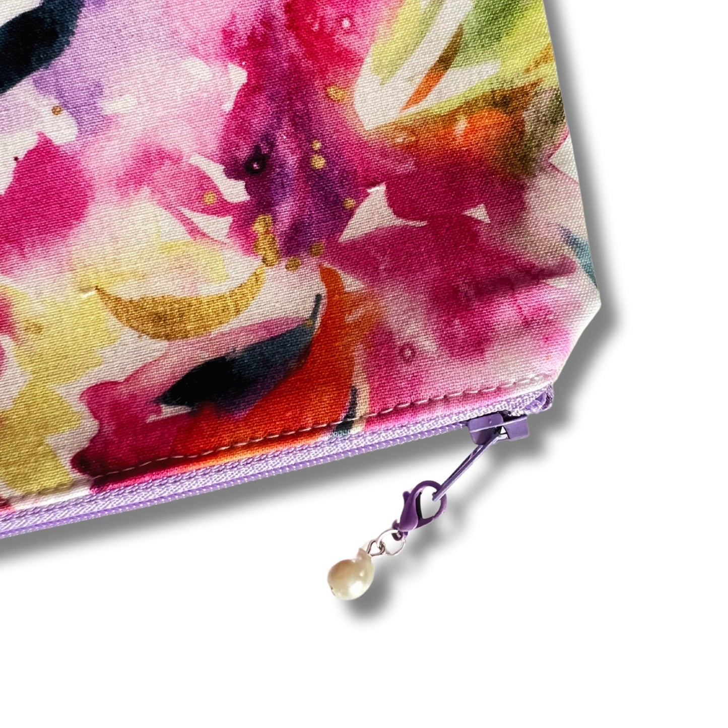 Knitting project bag with zipper - Watercolour Flowers