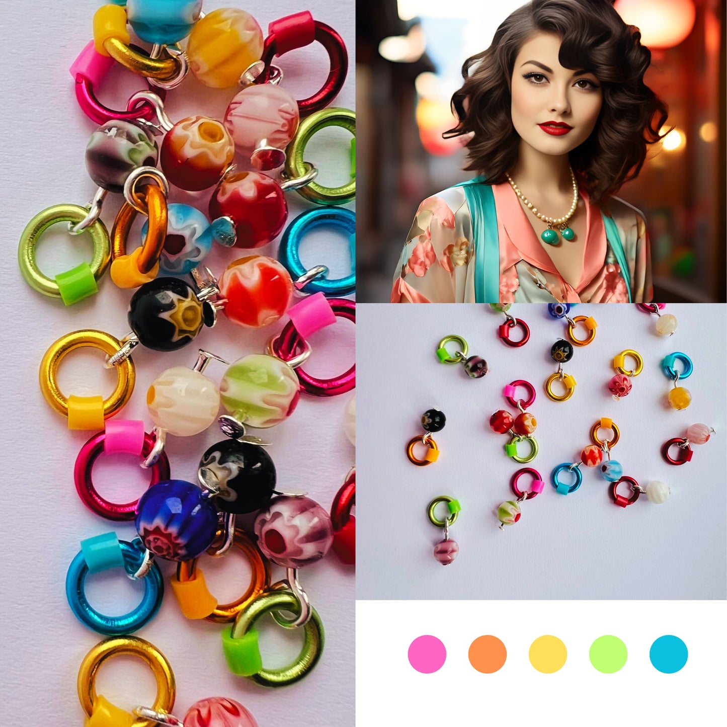 Millefiori Glass Knitting Stitch Markers -Tokyo Pop!