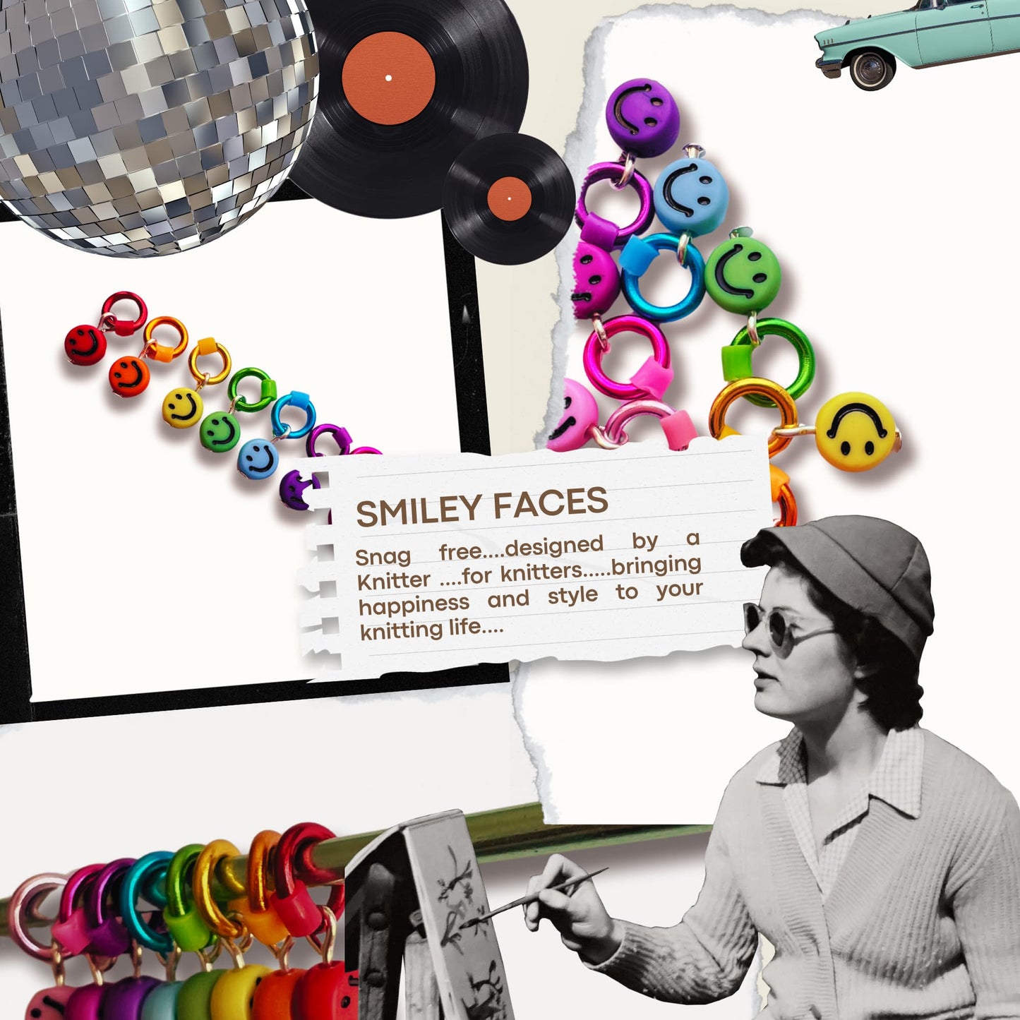 Rainbow Stitch Markers - Smiley Faces