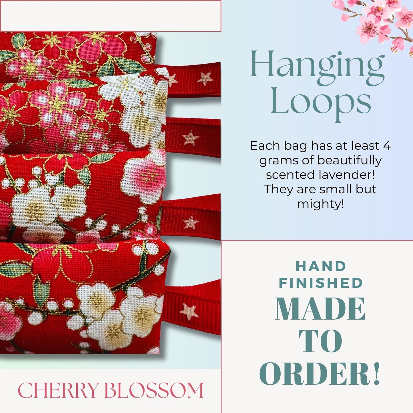 Lavender bags with organza hanging loops - Floral Cherry Blossom
