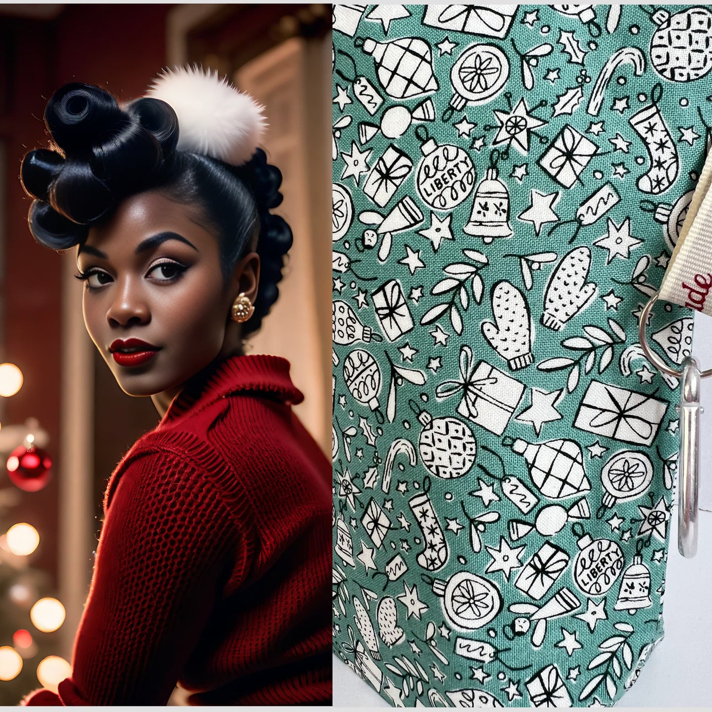 Knitting Project Bag in Liberty of London Festive Cheer Fabric