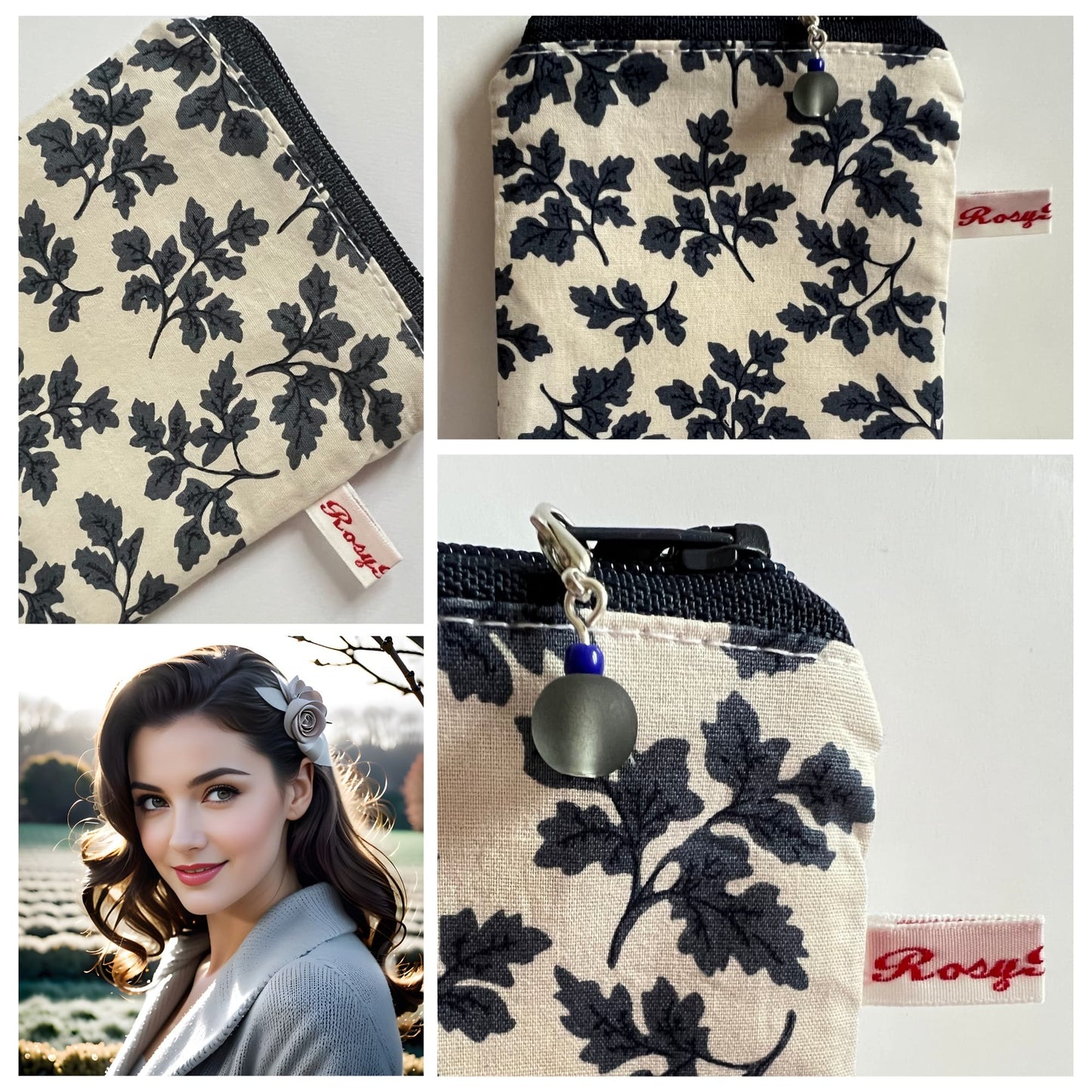 Navy and Cream Purse in 100% Cotton Limited Edition Print - Grey Gardens