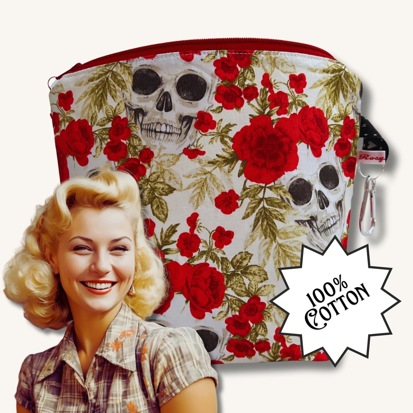 Knitting Project Bag, Dia de Muertos - Rockabilly, Day of the Dead Bag