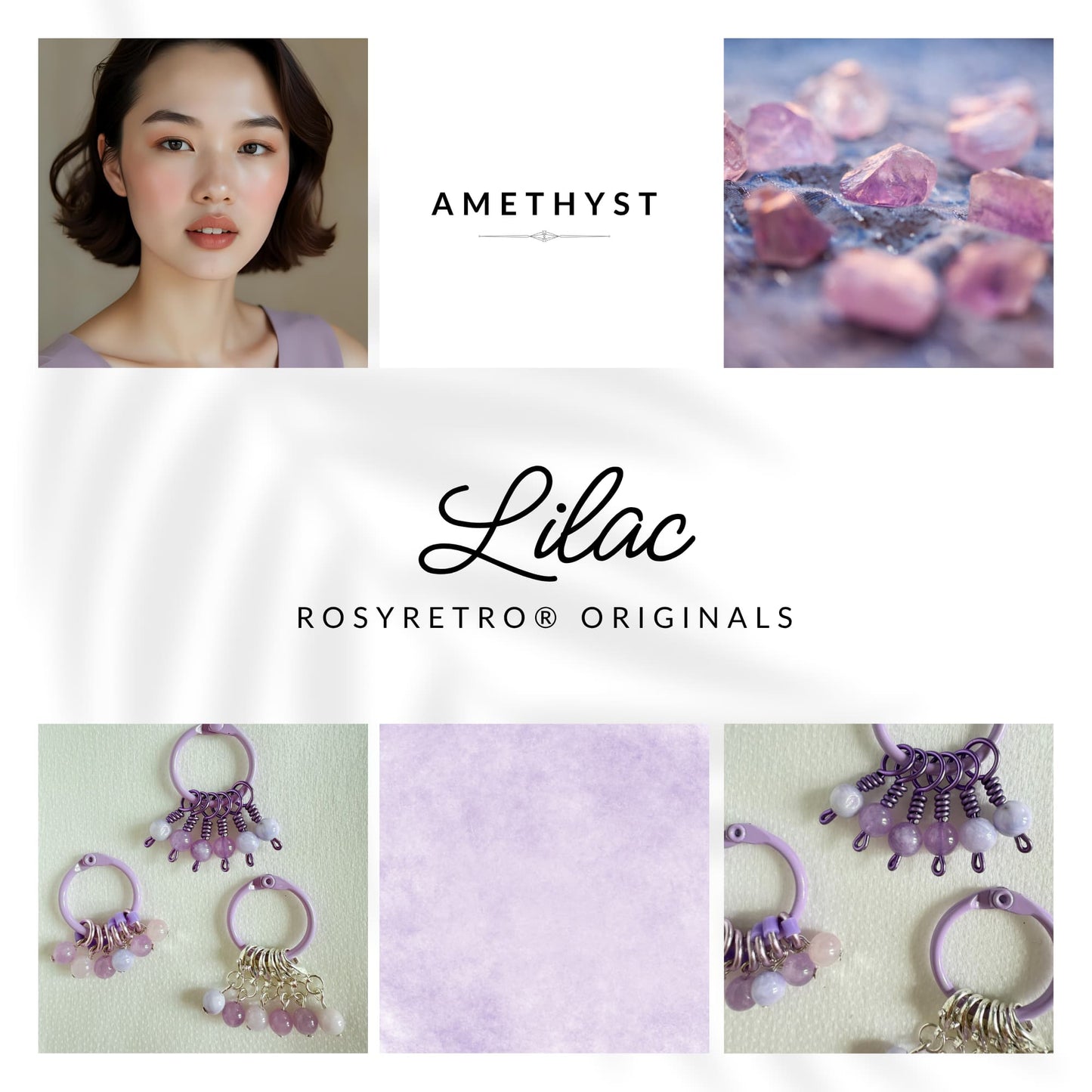 Amethyst and jade Stitch Markers - Lilac