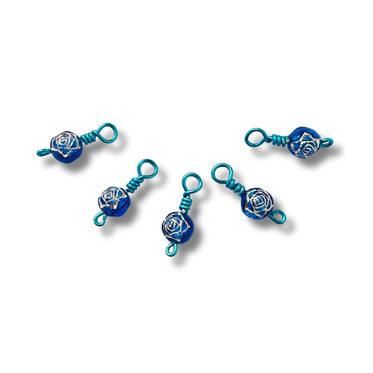 Blue stitch markers for knitting - Silver Lining