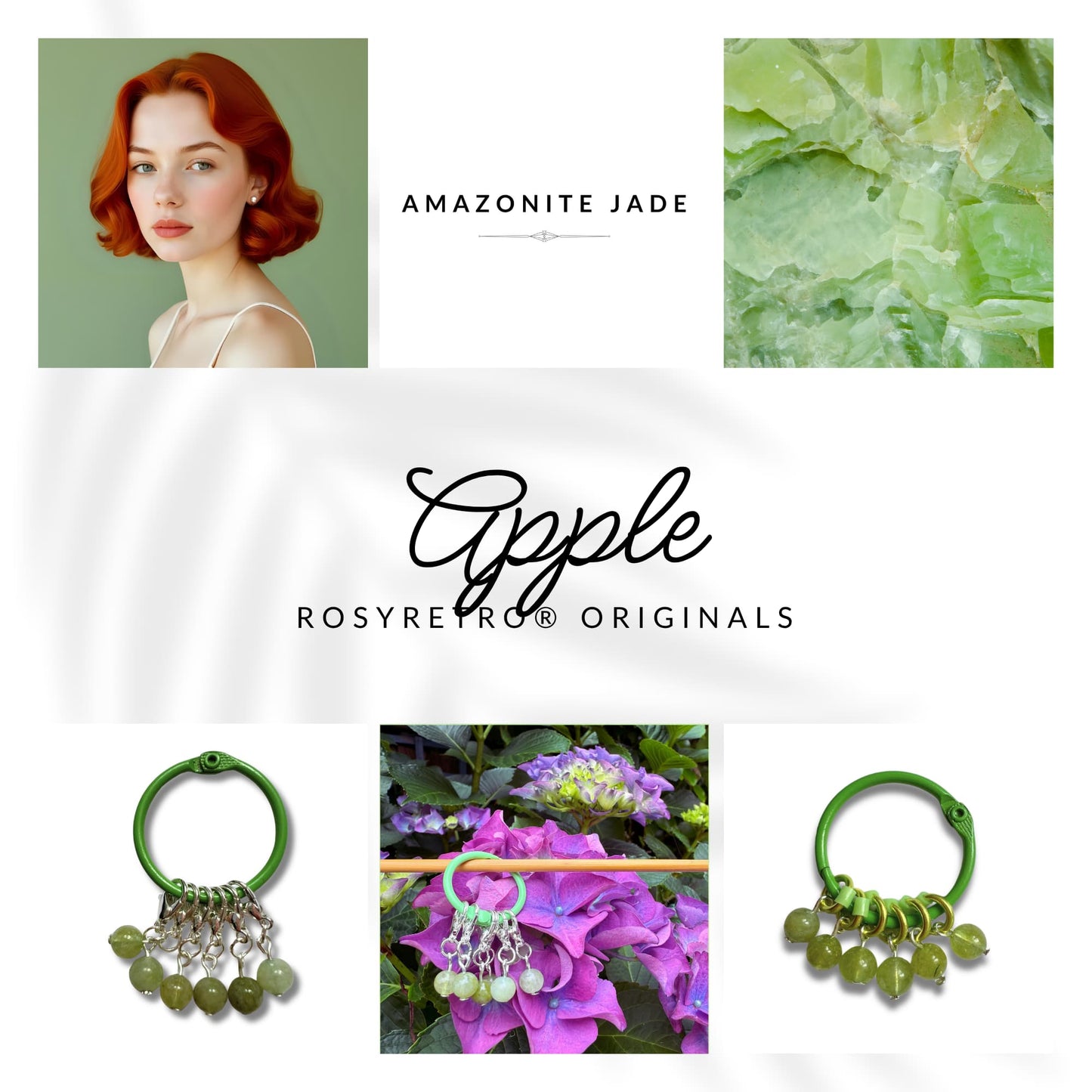Jade Green Stitch Markers - Apple