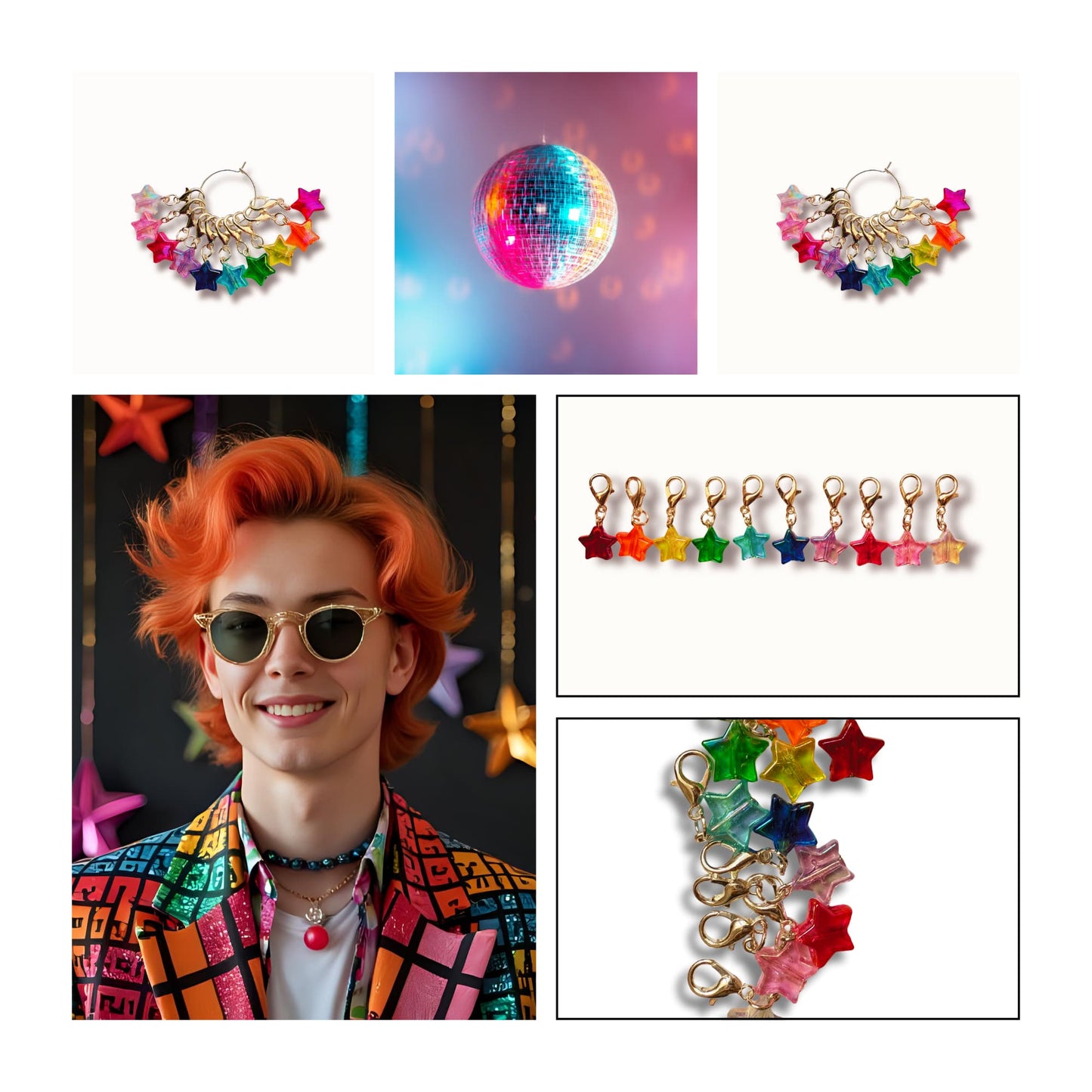 Rainbow Crochet Stitch Markers - Disco Stars