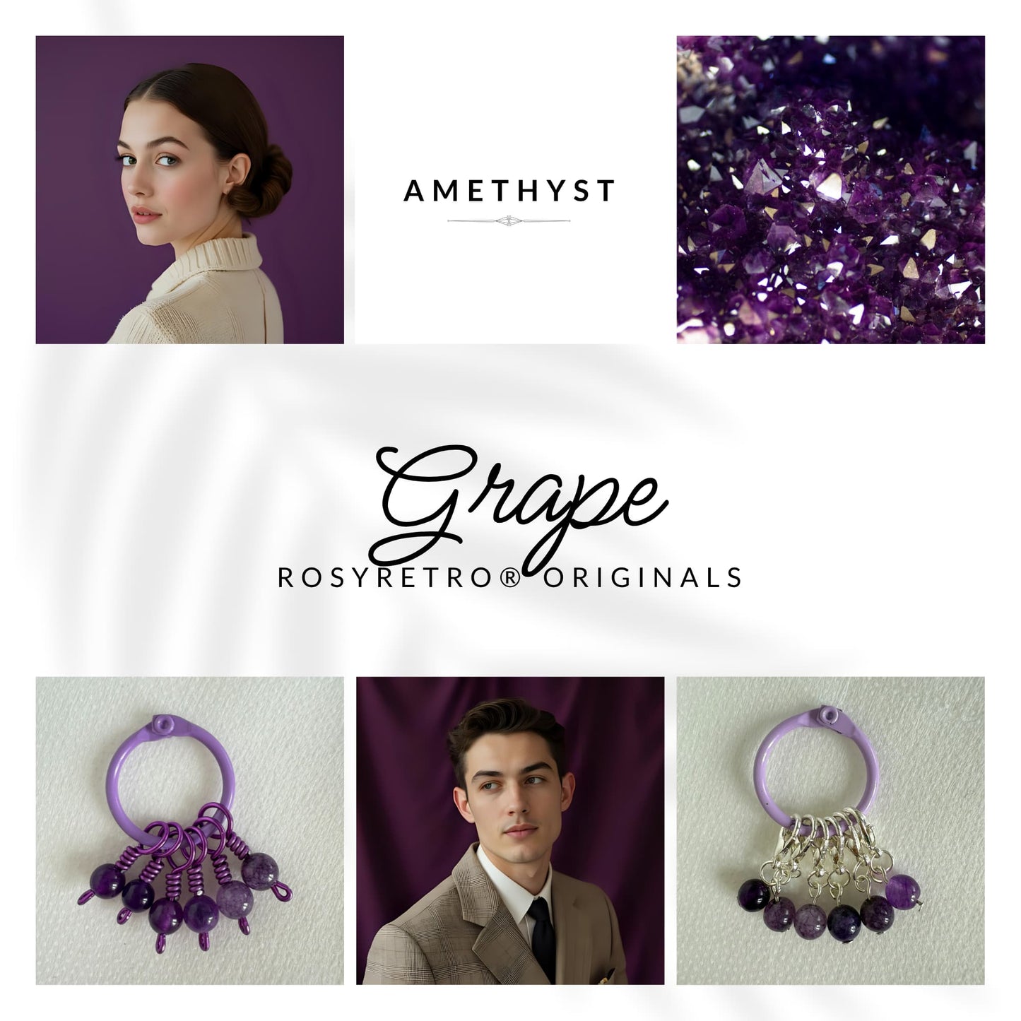 Amethyst Stitch Markers - Grape