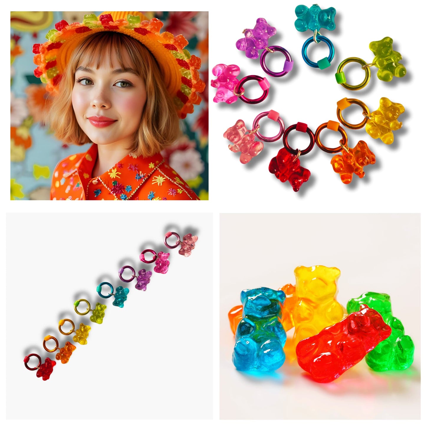 Rainbow Gummy Bear Stitch Markers - Cute Knitting Accessories in Vibrant Colors