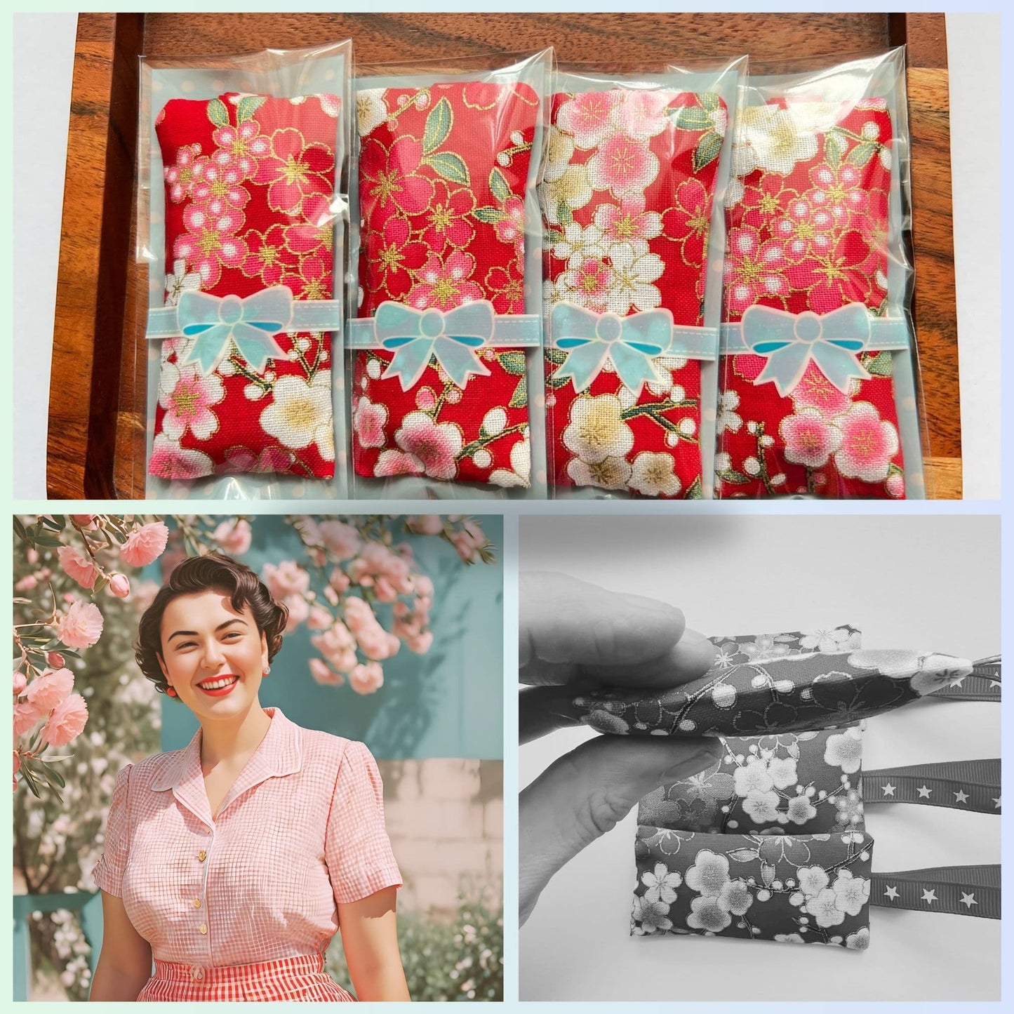 Lavender bags with organza hanging loops - Floral Cherry Blossom