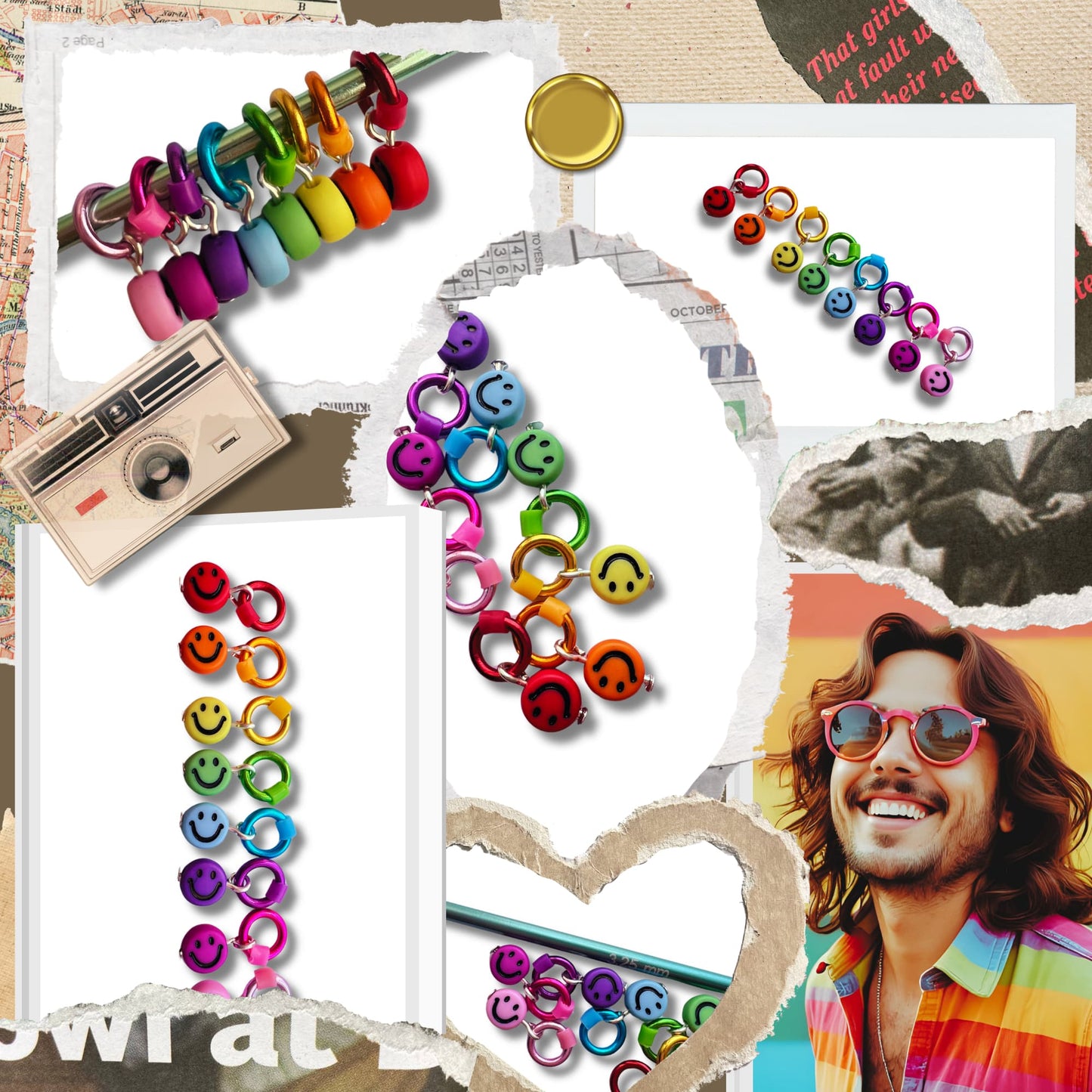 Rainbow Stitch Markers - Smiley Faces
