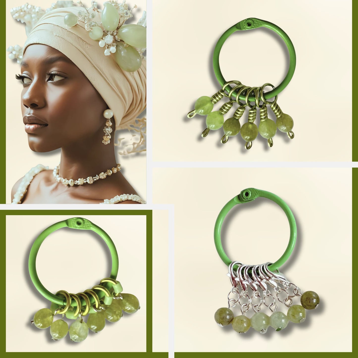 Jade Green Stitch Markers - Apple