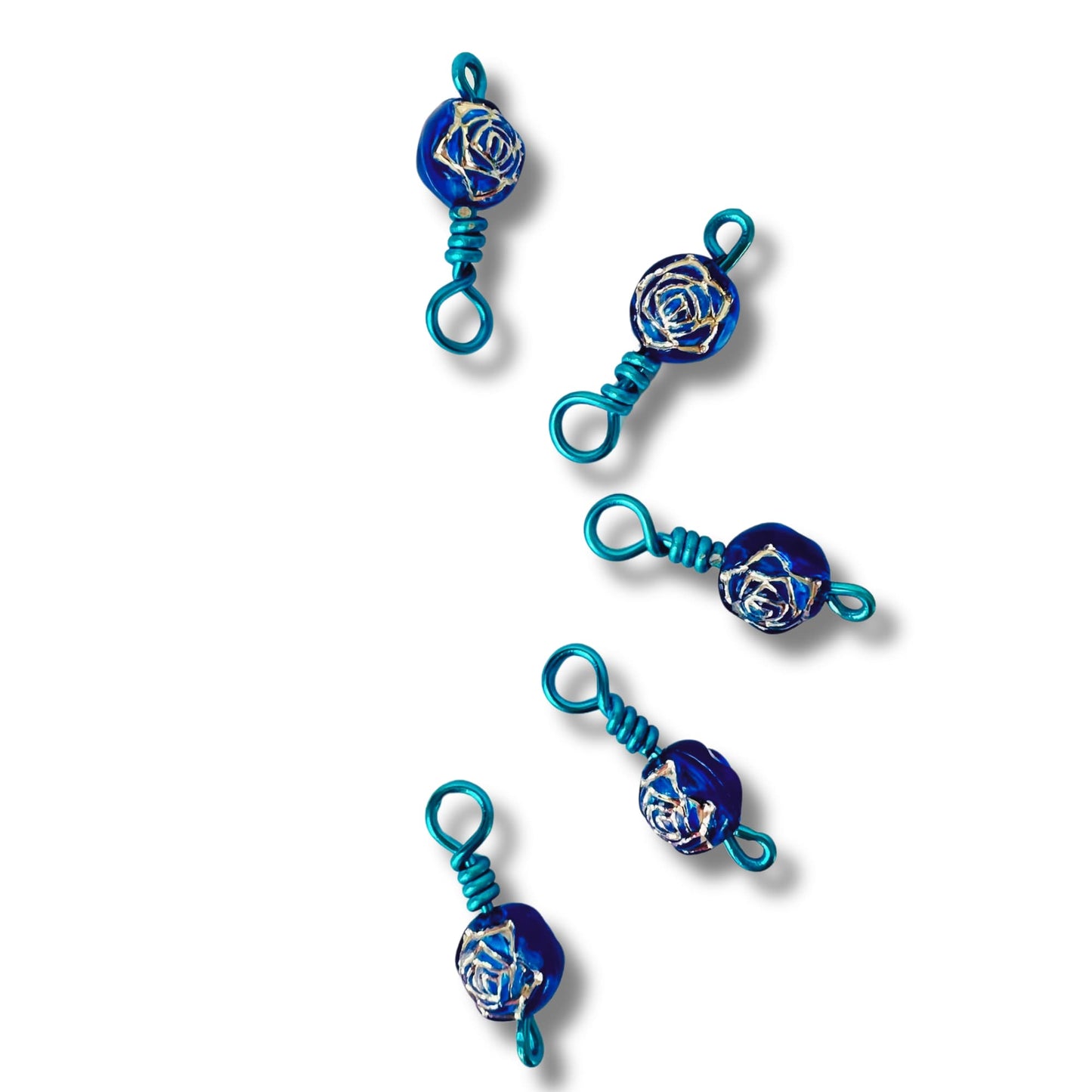 Blue stitch markers for knitting - Silver Lining