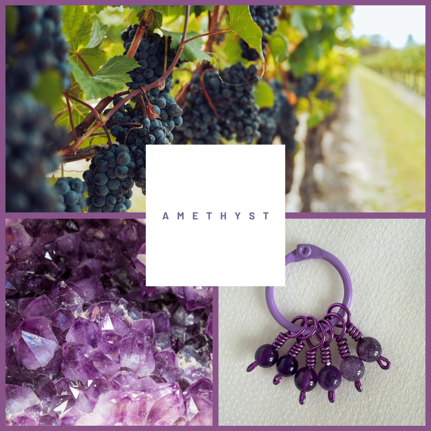 Amethyst Stitch Markers - Grape