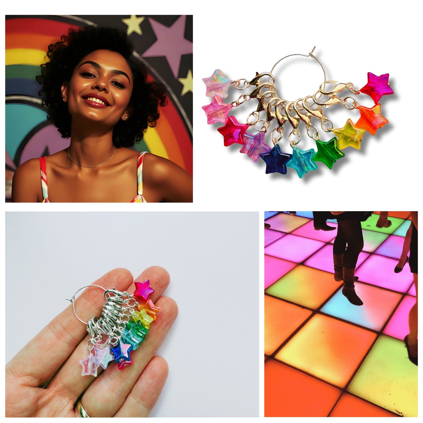 Rainbow Crochet Stitch Markers - Disco Stars