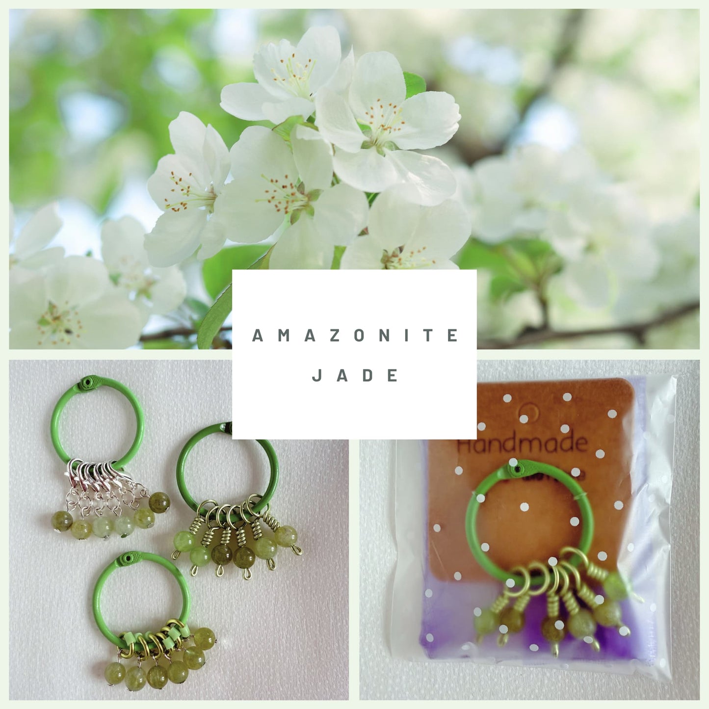 Jade Green Stitch Markers - Apple
