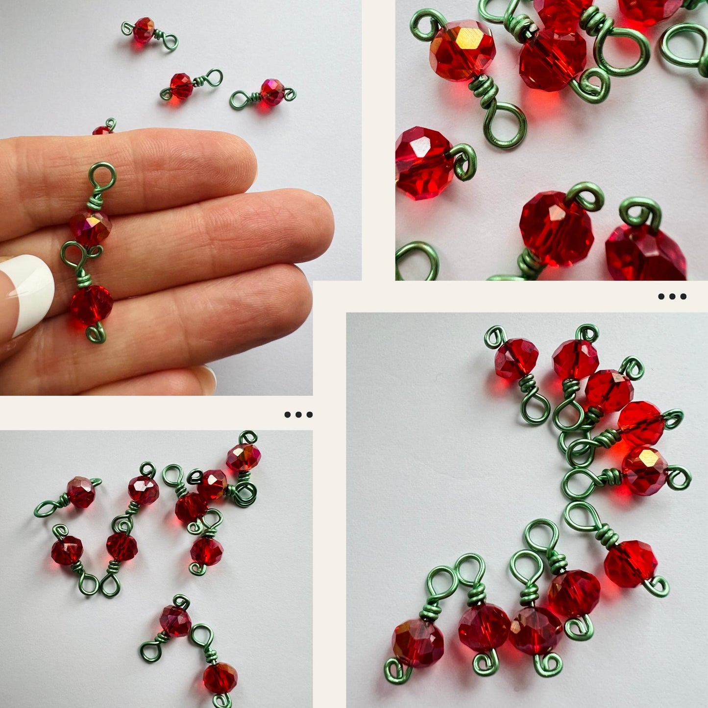 Red Crystal Wire Wrapped Stitch Markers -Cherry Lime