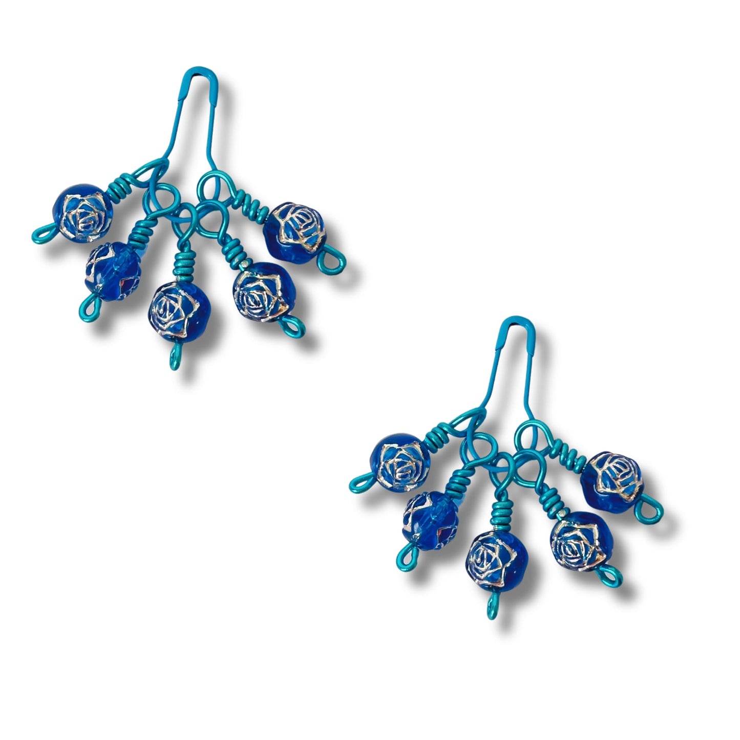Blue stitch markers for knitting - Silver Lining