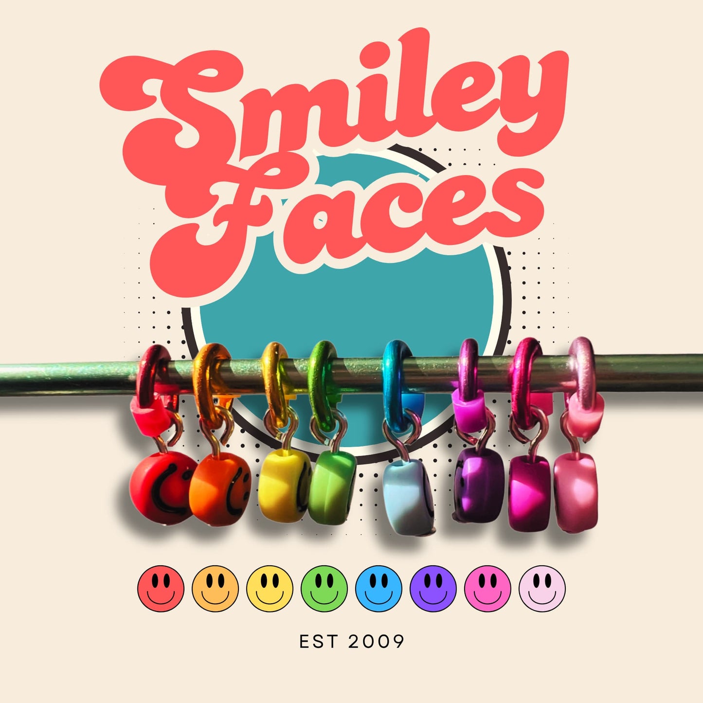 Rainbow Stitch Markers - Smiley Faces