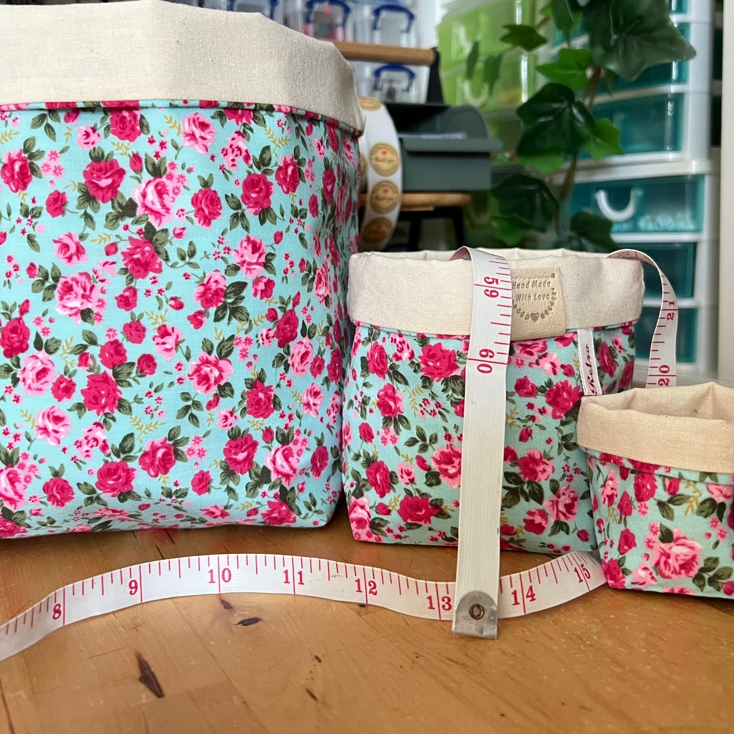 Storage basket, Craft tub for Knitting and Crochet Projects- MINT ROSE
