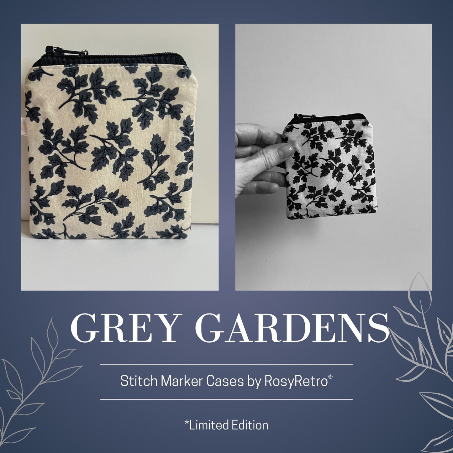 Navy and Cream Purse in 100% Cotton Limited Edition Print - Grey Gardens