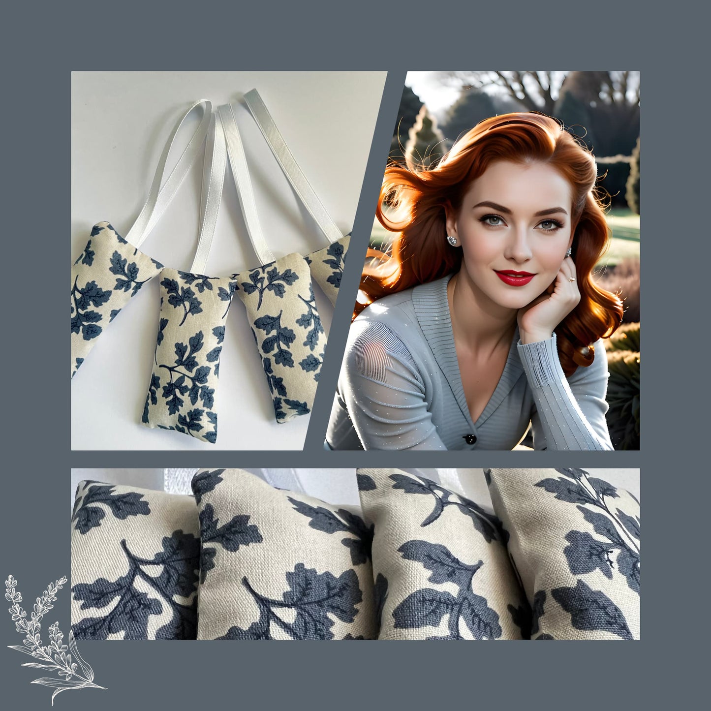 Lavender Scent Sachets , Vintage Floral - Grey Gardens