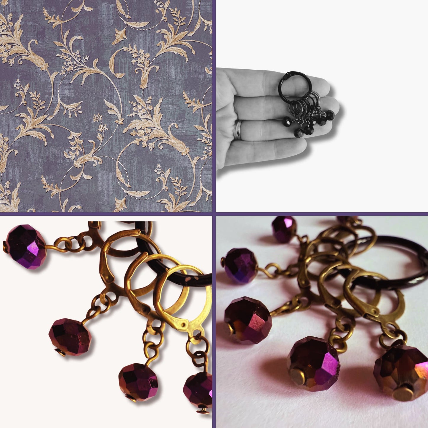 Purple Crystal Stitch Markers - Night Gems
