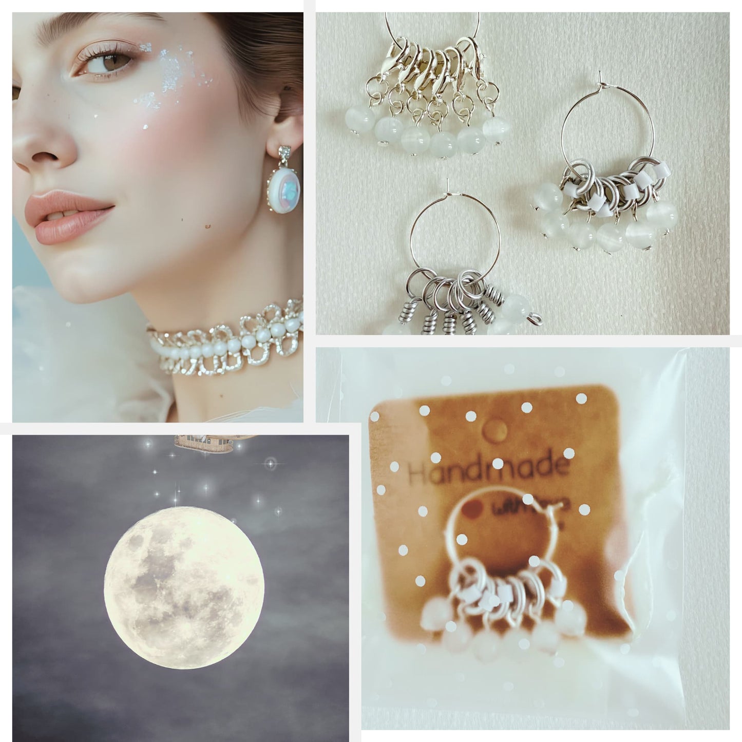 Moon Stone Stitch Markers - Snow