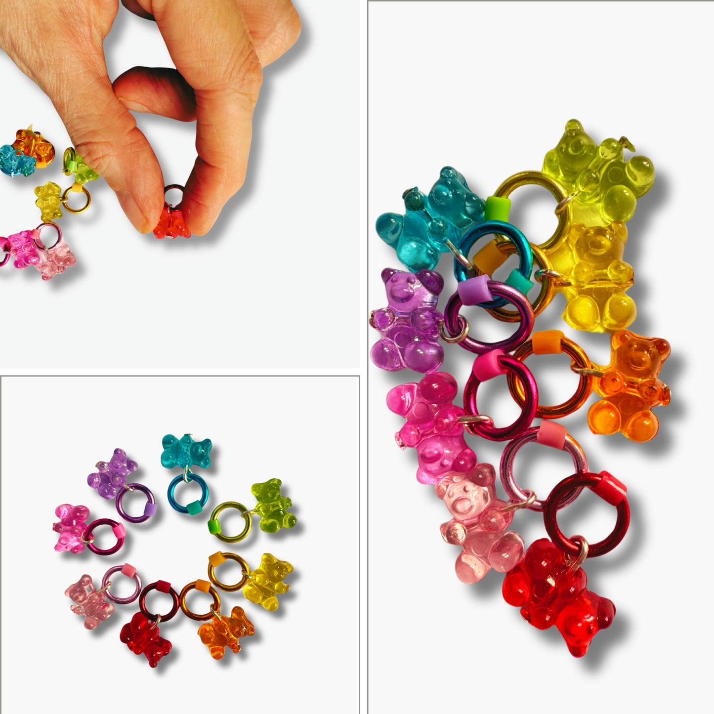 Rainbow Gummy Bear Stitch Markers - Cute Knitting Accessories in Vibrant Colors