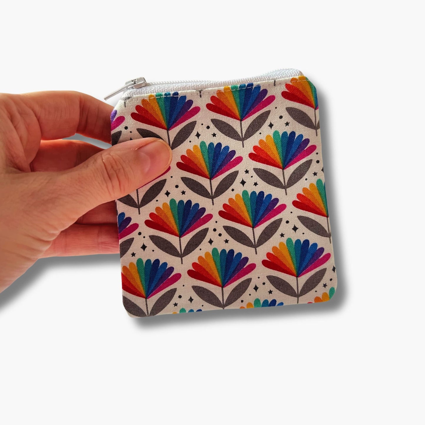 Rainbow Floral Print Zippered Knitting Notions Pouch - Flower a GoGo