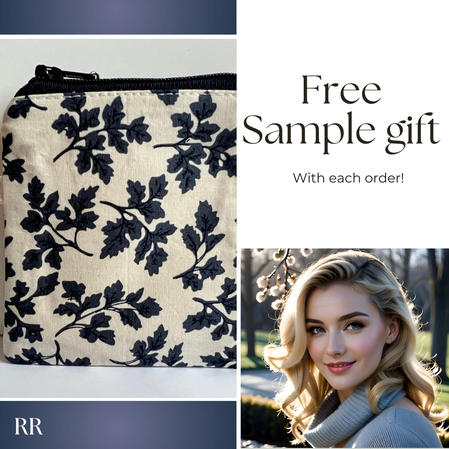 Navy and Cream Purse in 100% Cotton Limited Edition Print - Grey Gardens