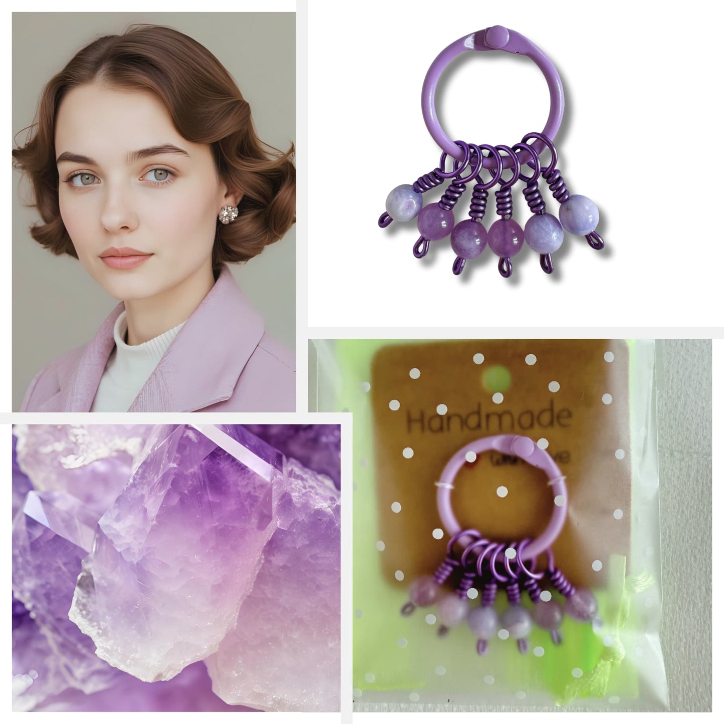Amethyst and jade Stitch Markers - Lilac