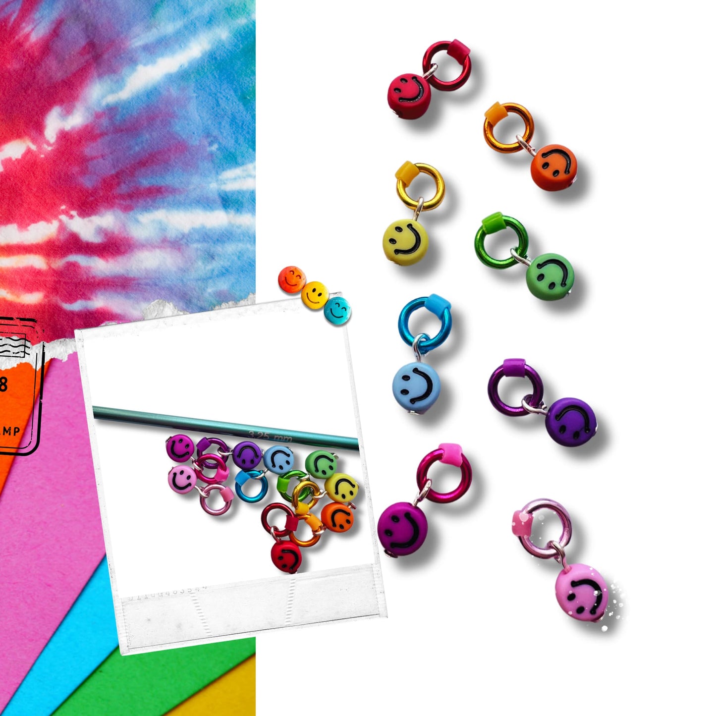 Rainbow Stitch Markers - Smiley Faces