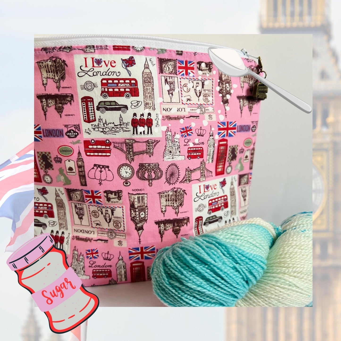 Pink London Themed Project Bag for Knitting - Sugar London