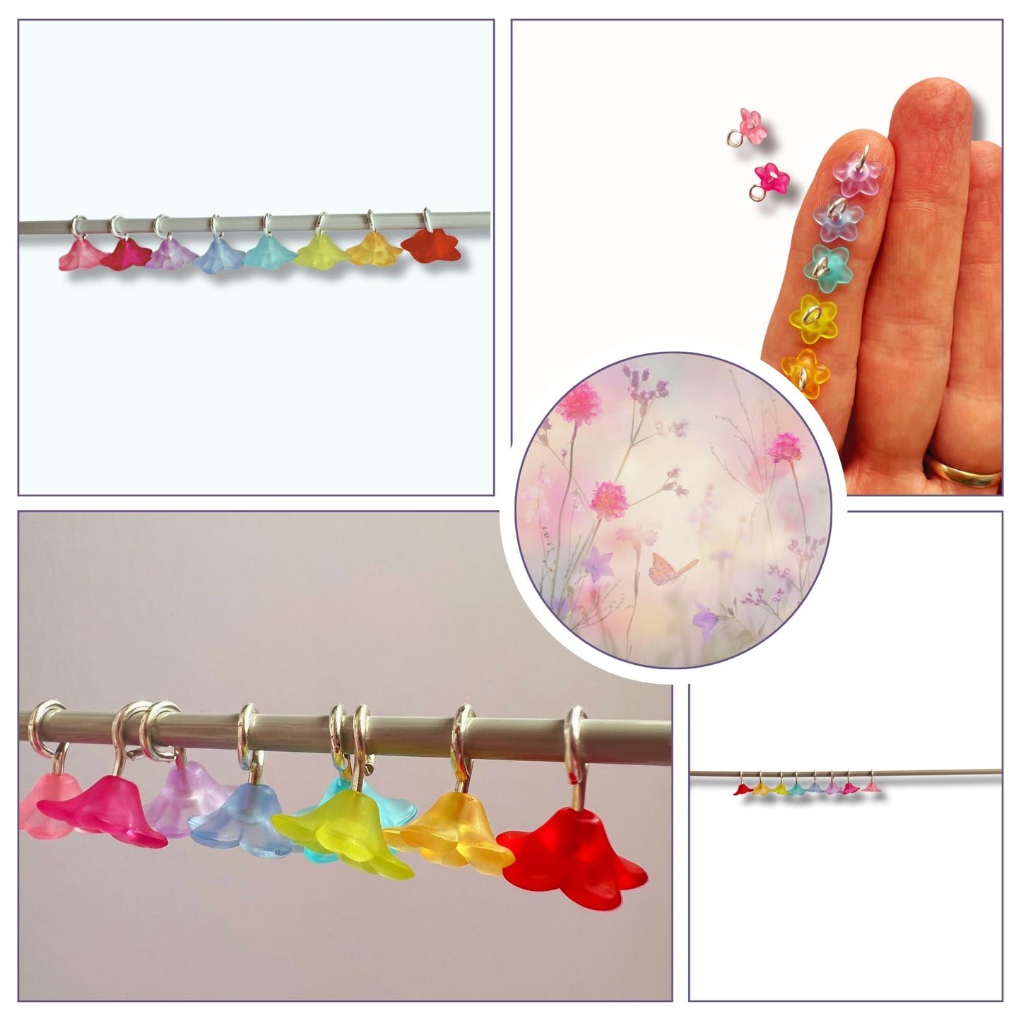 Stitch Markers for Sock & Lace Knitting , snag free - Teeny Flowers