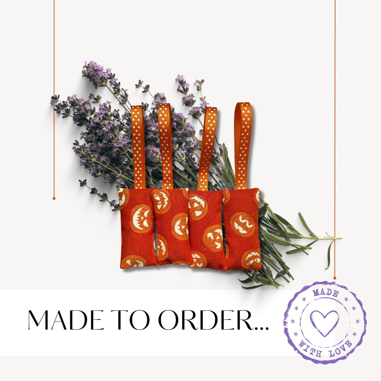 Halloween Gift, Lavender Sachets in Lewis & Irene Glow in the dark Pumpkin Fabric