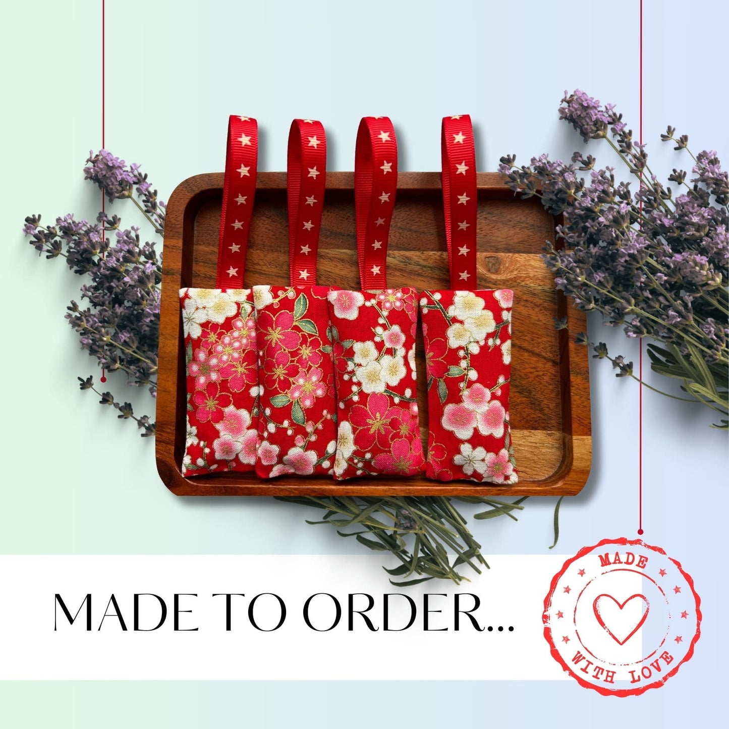 Lavender bags with organza hanging loops - Floral Cherry Blossom