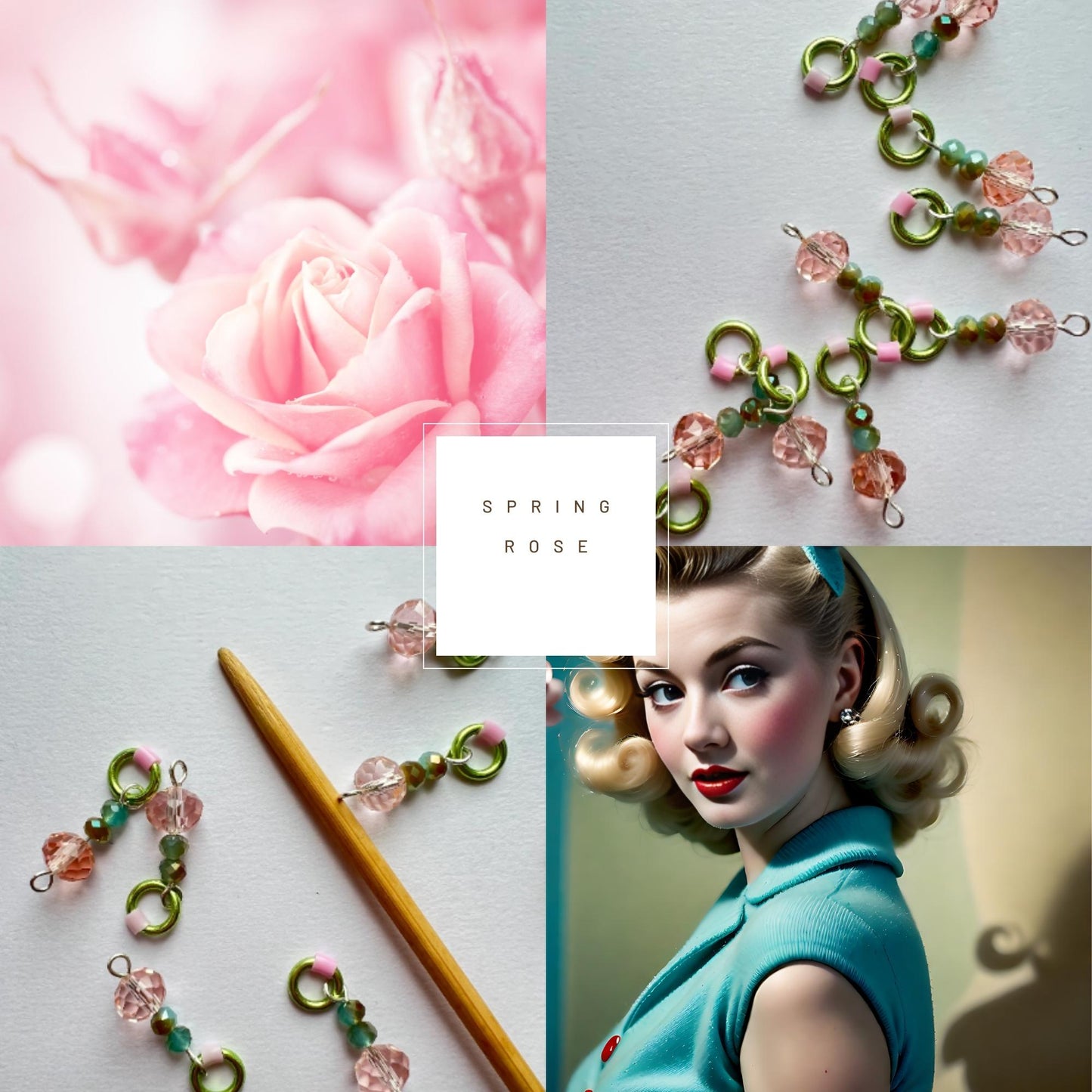 Blossom Pink Crystal Knitting Notions with Aqua and Gold Accents