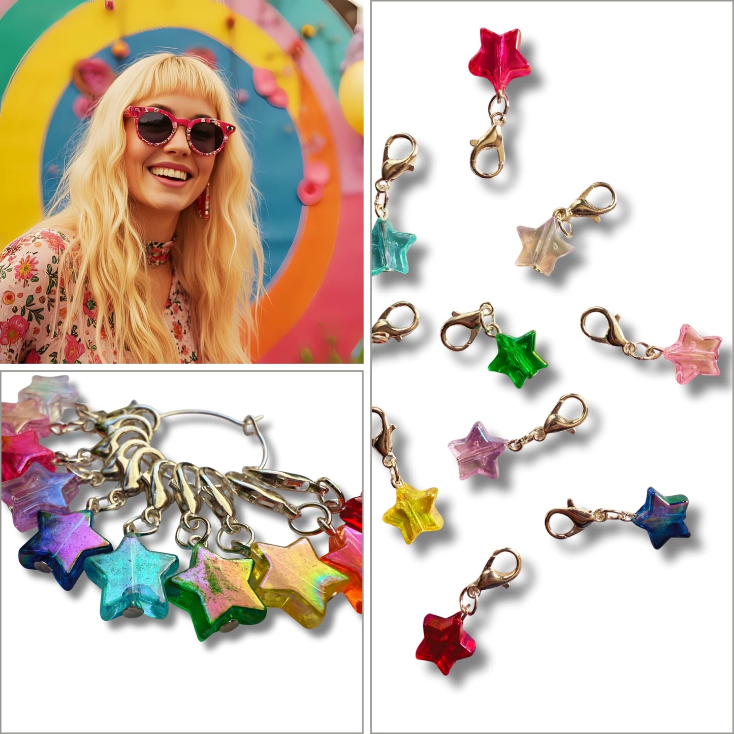 Rainbow Crochet Stitch Markers - Disco Stars