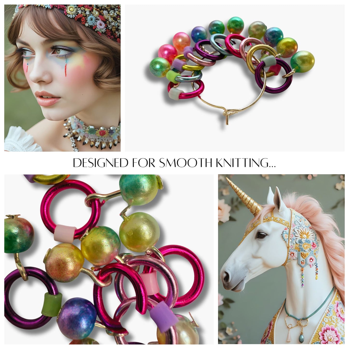 Knitting Stitch Markers in Rainbow Pastels, Snag Free - Unicorn Tears